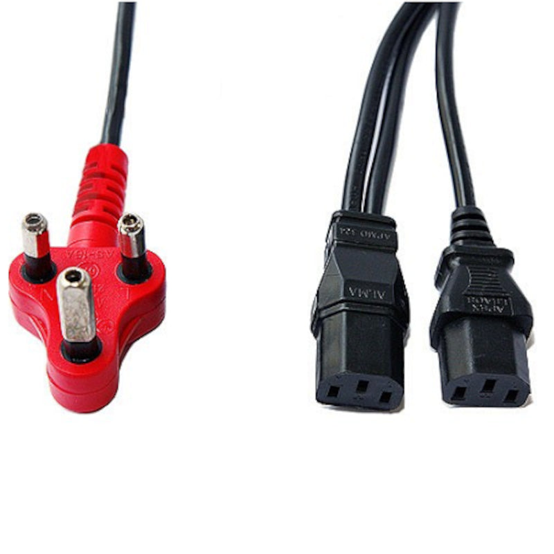 Red electrical connector with black cables on a white background