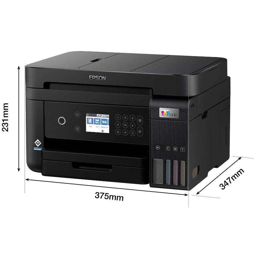 Epson printer with dimensions labeled on a white background