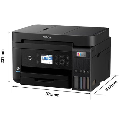 Epson printer with dimensions labeled on a white background