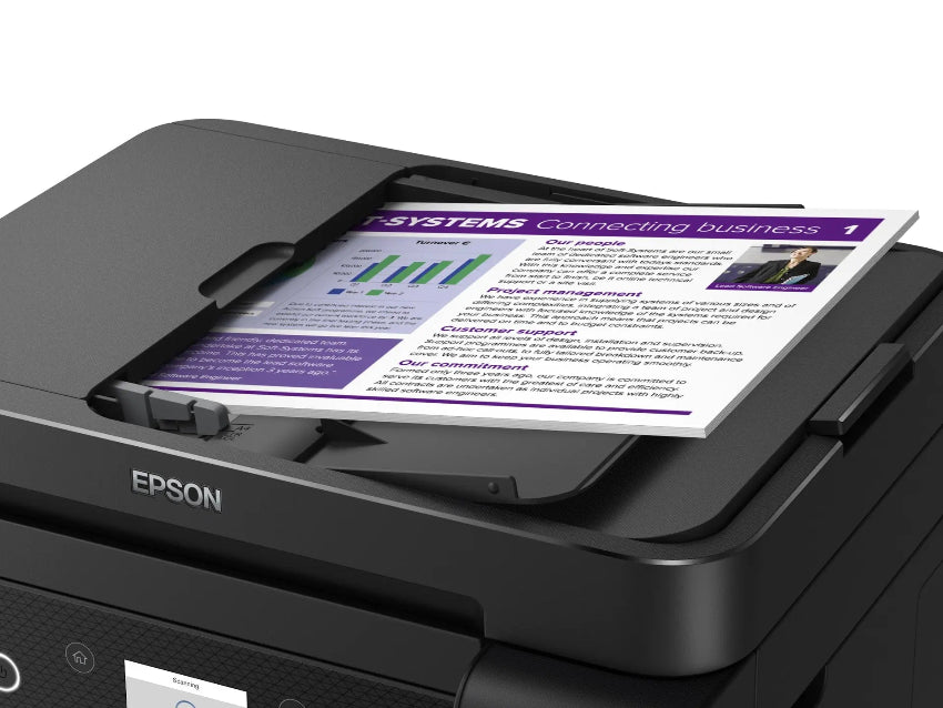 Epson printer with a printed page in the ADF scanning tray