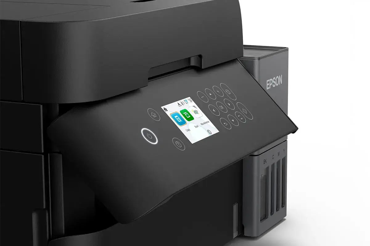 Epson Ecotank Business L6370 printer with touchscreen interface on a white background
