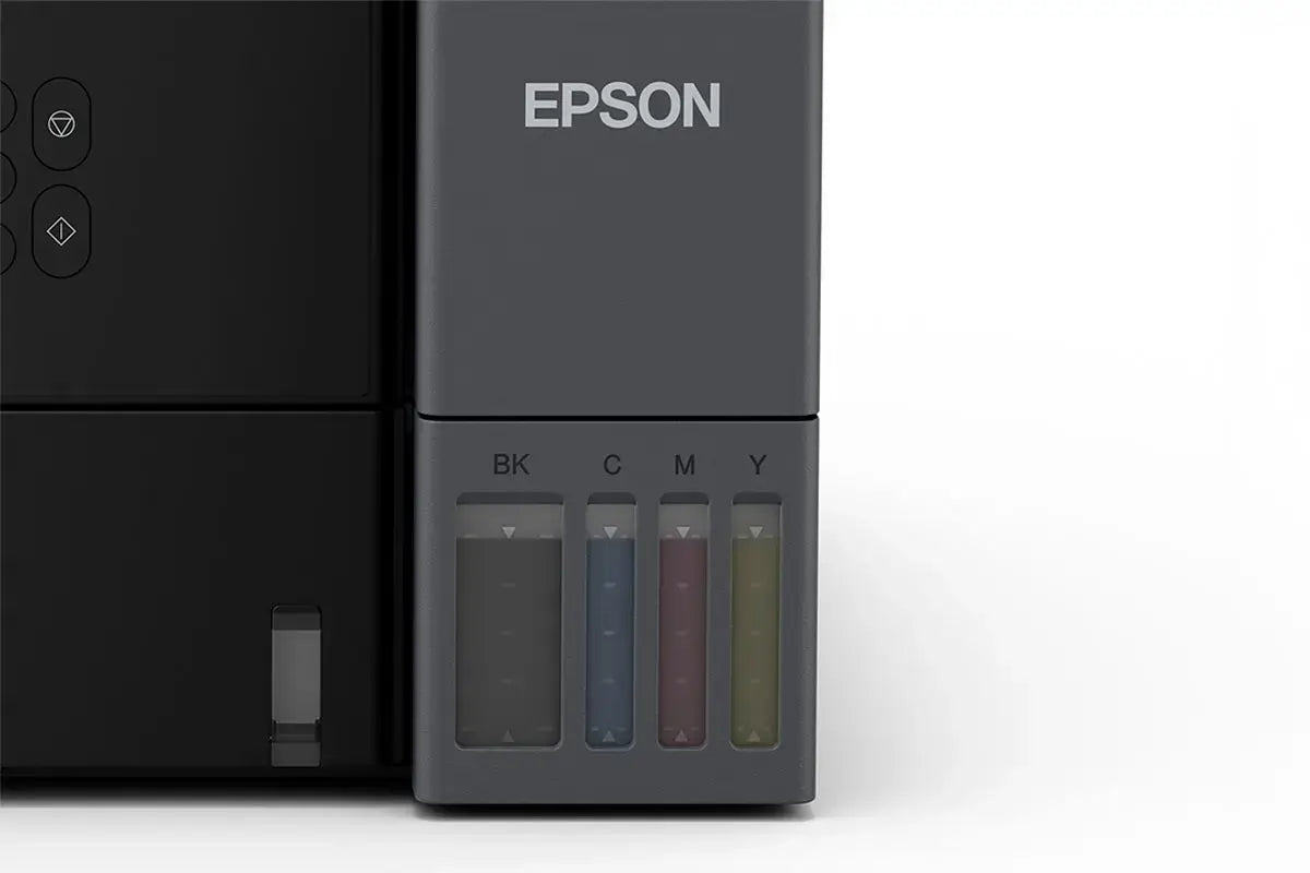 Epson printer with ink cartridge slots on a white background