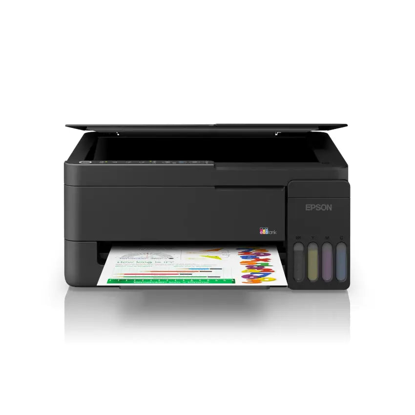 Epson Ecotank Home L3351 3in1 wifi printer with a colorful document on a white background
