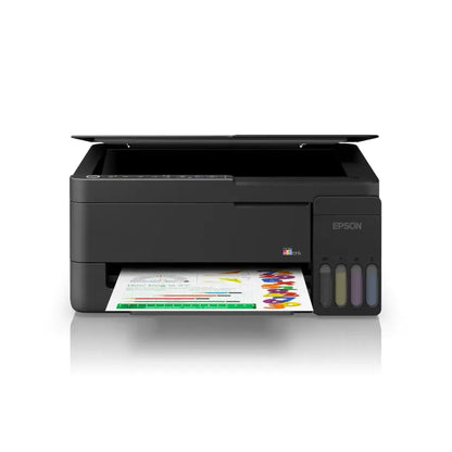 Epson Ecotank Home L3351 3in1 wifi printer with a colorful document on a white background