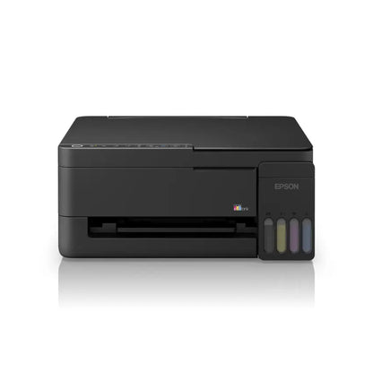 Front view of the Black Epson Ecotank L3351 Wifi multifunction printer on a white background