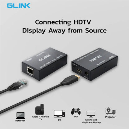 Glink HDMI and Ethernet cable adapter with connectors on a light gray background