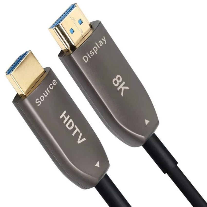 HDMI cable with 'Display 8K' and 'HDTV' labels on a white background