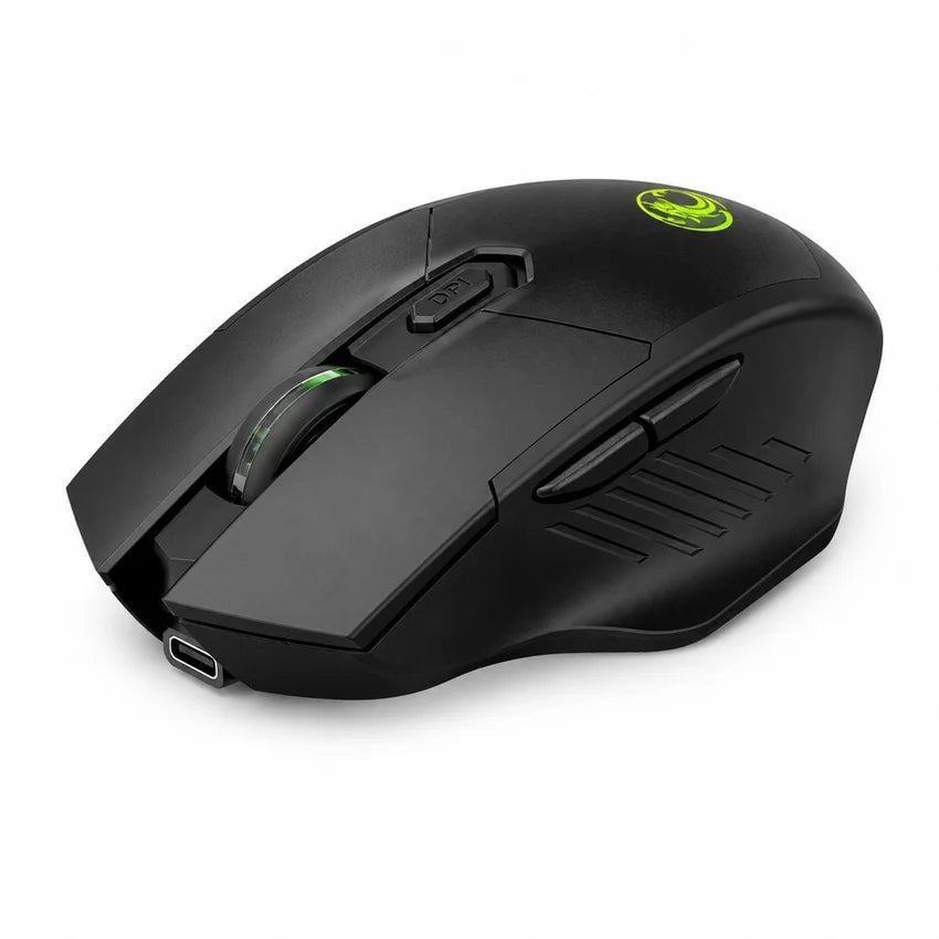 Angled front view of the black iMICE GW-X3 Dual Mode Wireless Rechargeable USB-C Mouse
