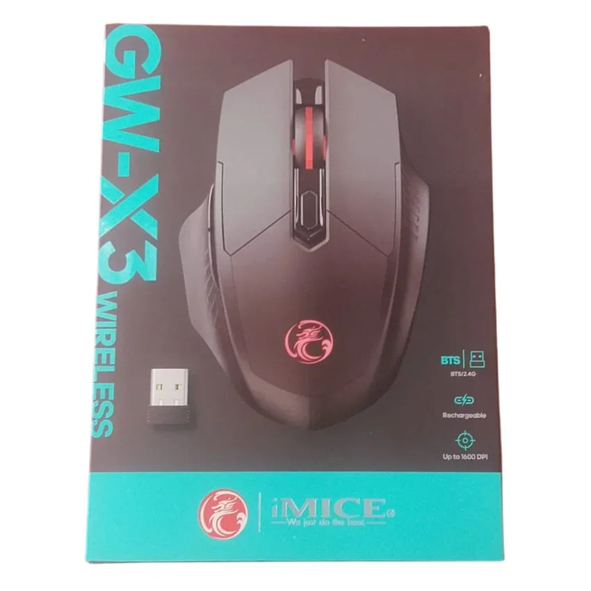 Packaging for the iMICE GW-X3 Wireless Rechargeable USB-C Mouse 