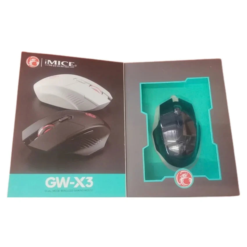 iMICE GW-X3 Dual Mode USB-C Rechargeable Wireless Mouse displayed on the packaging 