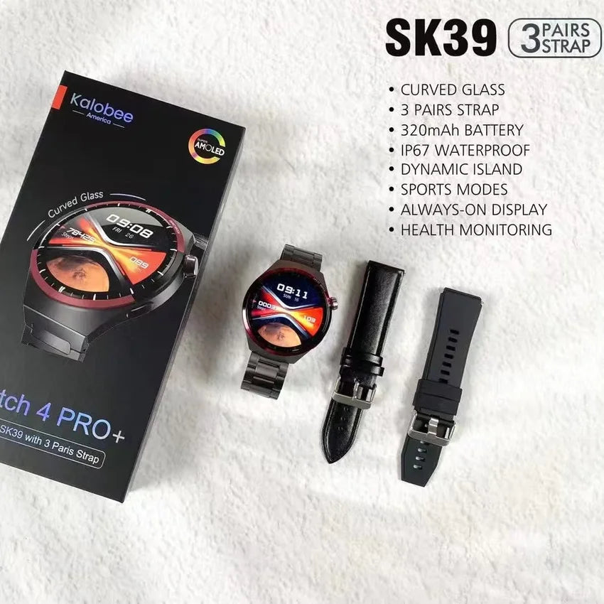 Kalobee SK39 Smartwatch with packaging and additional straps on a white surface, featuring Kalobee branding.