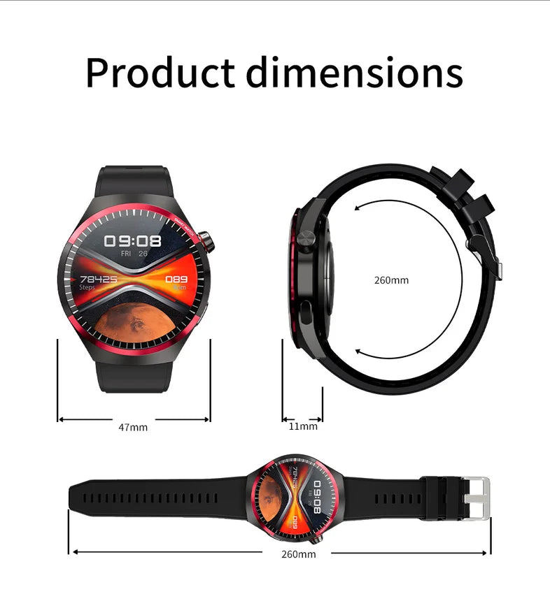 Kalobee SK39 Smartwatch with dimensions labeled on a white background