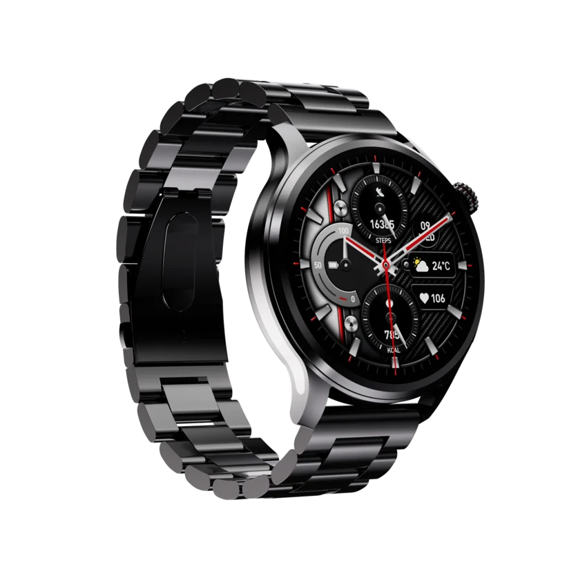 Slight left angled view of the Kalobee SK51 Business Smart Watch with an analogue watch face