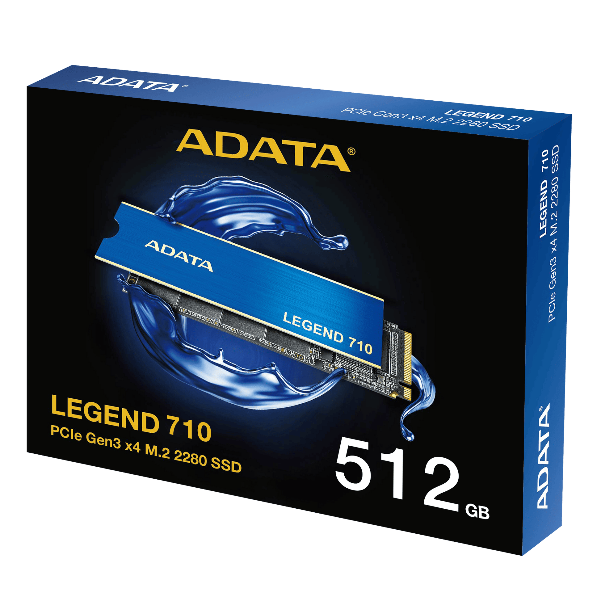 ADATA Legend 710 512GB SSD packaging with blue and black design