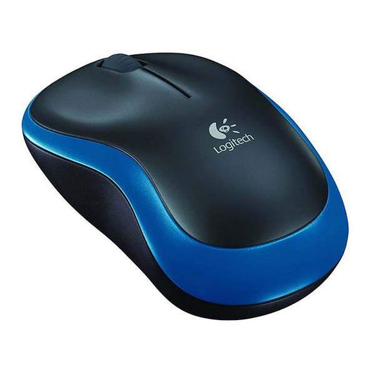 Logitech Wireless Mouse M185 (Black & Blue) Nano USB receiver 3 buttons optical tracking with wheel 10m range 12-month battery l