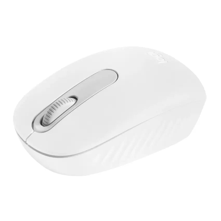 Left angled view of the White Logitech M196 Bluetooth Wireless Mouse with Logitech logo on a white background