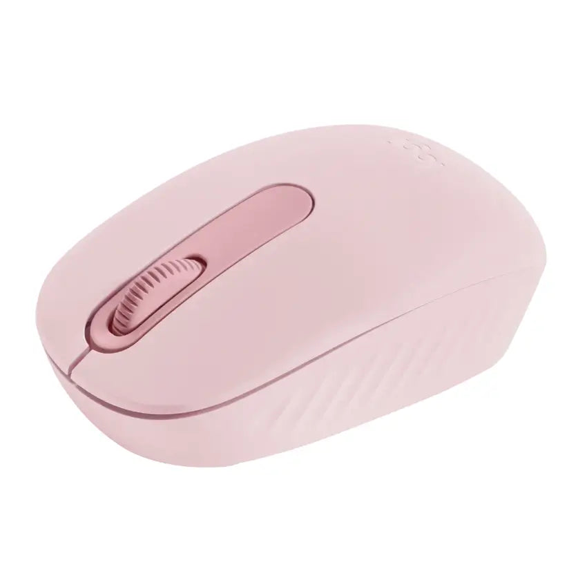 Left angled view of the Pink Logitech M196 Bluetooth Wireless Mouse with Logitech logo on a white background