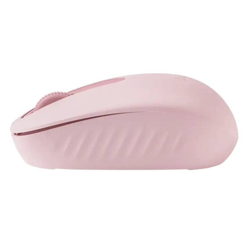 Side view of the Pink Logitech M196 Bluetooth Wireless Mouse on a white background
