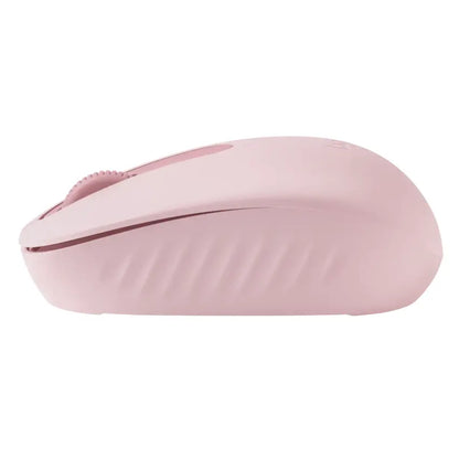 Side view of the Pink Logitech M196 Bluetooth Wireless Mouse on a white background