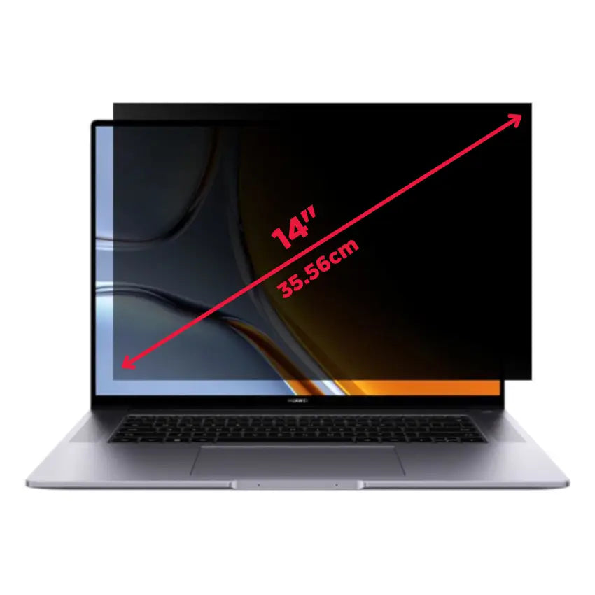 Laptop with a privacy screen filter on a white background