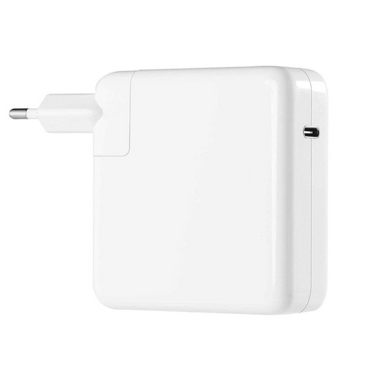 A USB-C white wall charger adapter with a European two-pin plug, shown from a three-quarter angle on a solid white background.