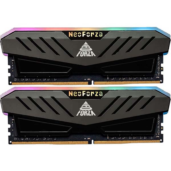 Two black RAM modules with colorful accents and 'NeoForza' branding on a white background.