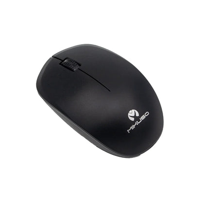 Black Mikuso MOS-W080 wireless computer mouse with a white MIKUSO logo, shown on a plain white background.
