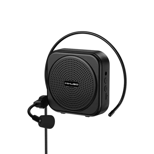 Mikuso MS-B701 bluetooth speaker with a built-in headset and attached boom microphone, shown on a plain white background.