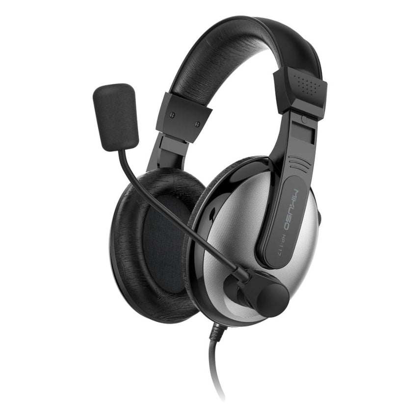 Mikuso HP-117 Black gaming headset with microphone on a white background