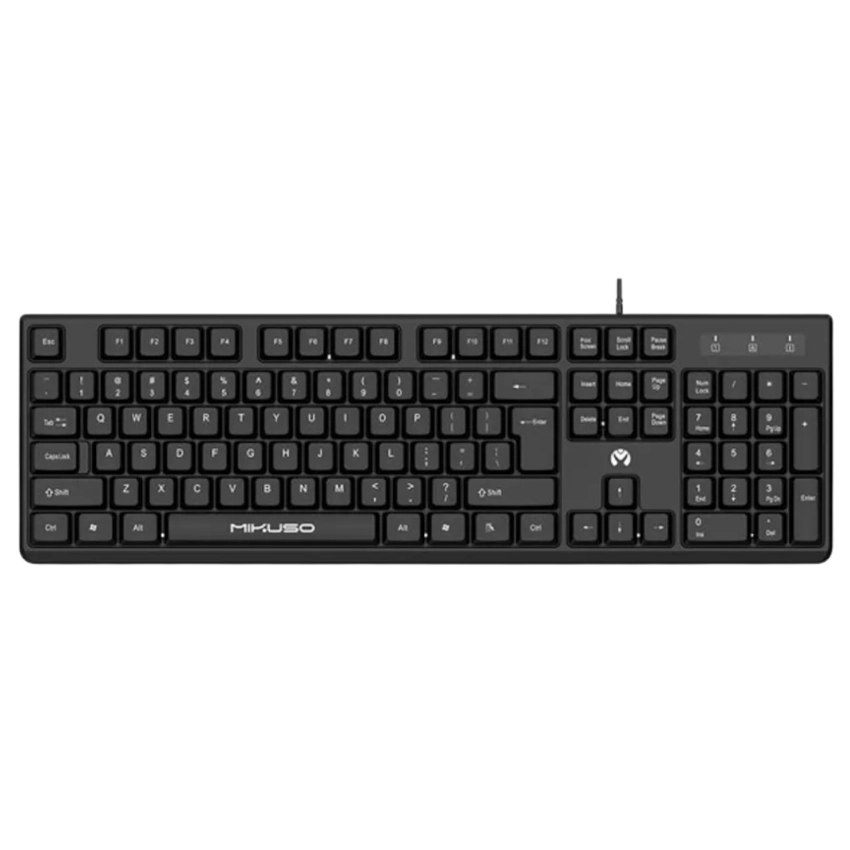 Mikuso KB-039U Black keyboard with visible brand logo on a white background