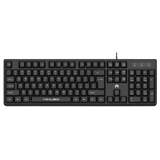 Mikuso KB-039U Black keyboard with visible brand logo on a white background