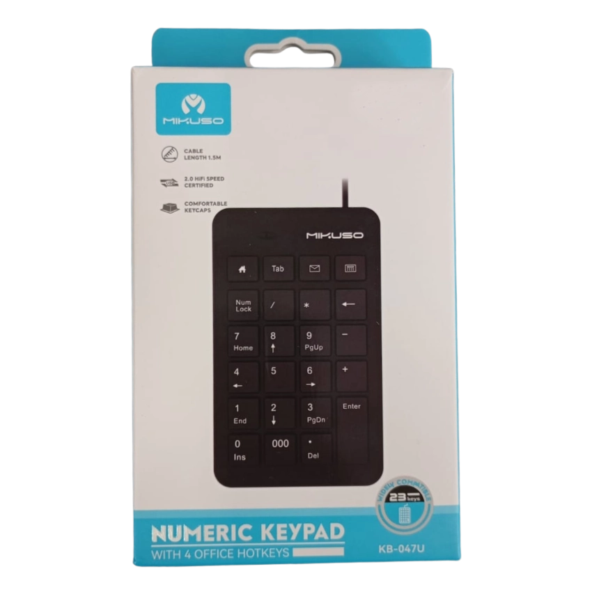 Mikubo numeric keypad in packaging with blue and white design