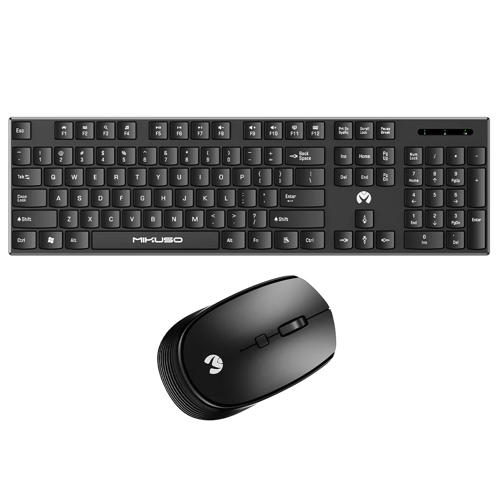 Black Mikuso KB-C026 wireless keyboard and mouse set on a white background