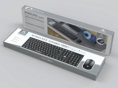 Mikuso KB-C026 Wireless keyboard and mouse combo packaging on a light gray background