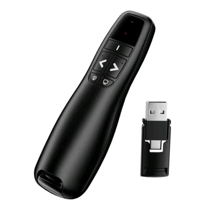 Mikuso LP-117 Black laser pointer and USB receiver on a white background