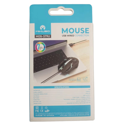 Packaging of a mouse with USB wired connection on a white background