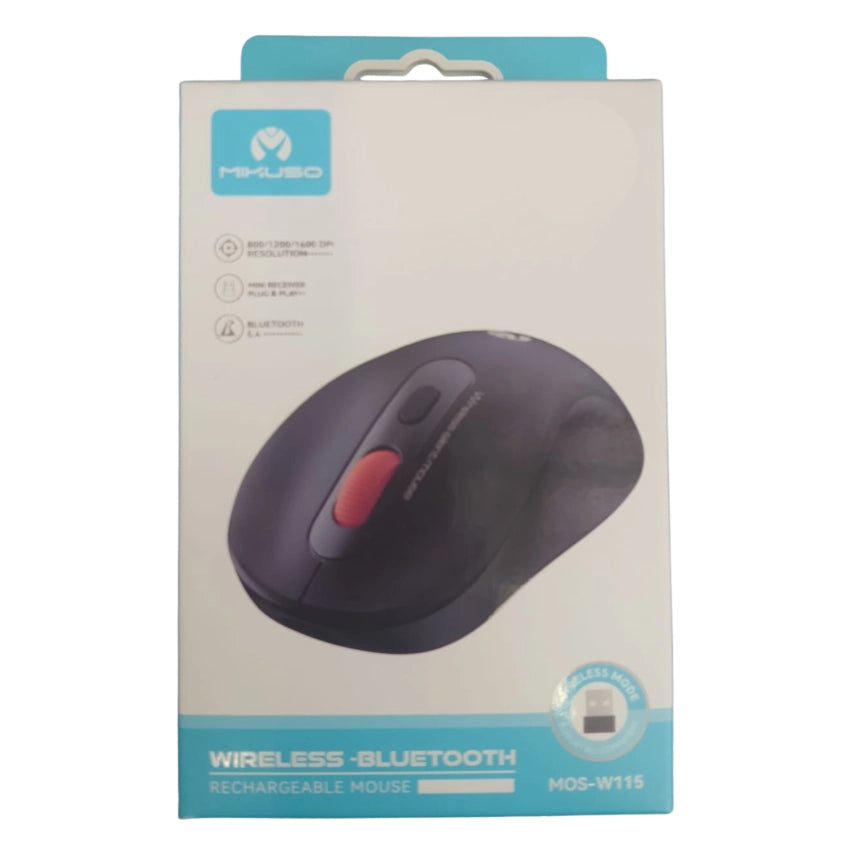 Mikuso MOW-W115 Wireless Mouse Bluetooth + 2.4GHz – Rechargeable USB-C, 1600 DPI
