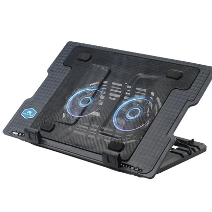 Mikuso NCP-236 Black laptop cooling pad with dual fans on a white background