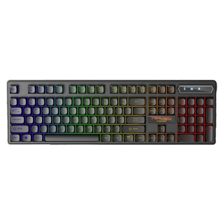 Mikuso XK-601 Spectra Mechanical keyboard with RGB lighting on a white background