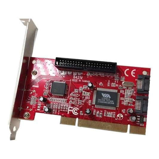 Red Chronos MP6421 SATA + IDE PCI expansion card with 1x IDE and 2x SATA ports on a white background