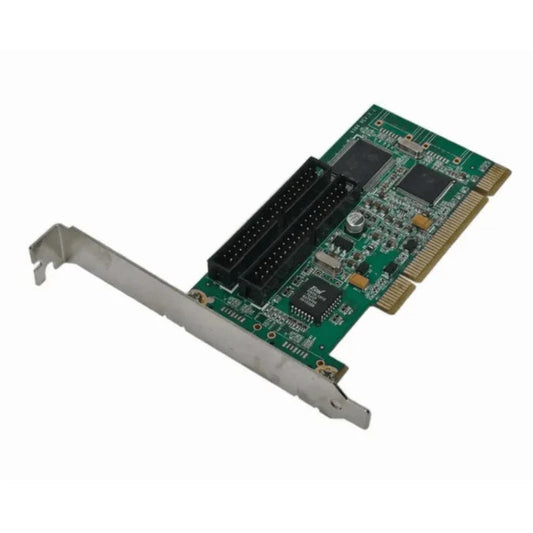 Computer expansion card with PCI connector  and 2 IDE ports on a white background