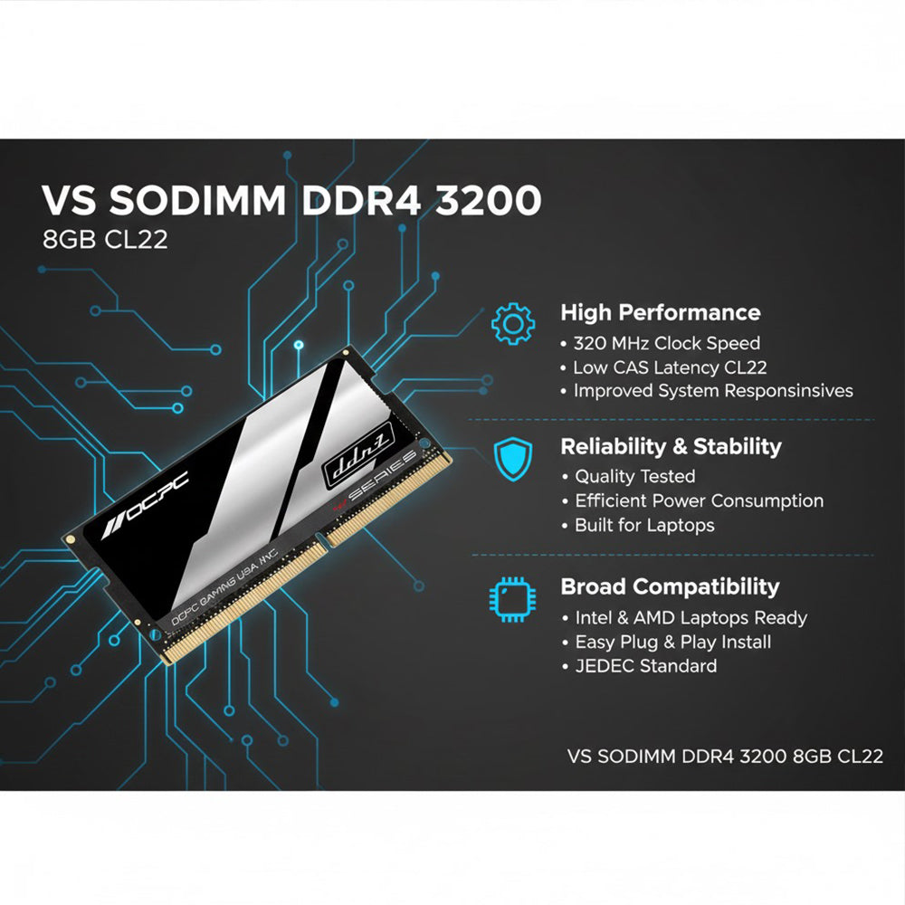 OCPC VS SODIMM DDR4 3200MHz 8GB CL22 Laptop Memory Module MSV8GD432C22 Non-ECC 1.2V