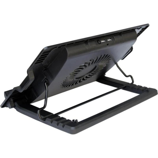 Black laptop cooling stand with fans on a white background