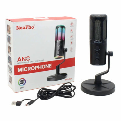 NeePho microphone with packaging and USB cable on a white background