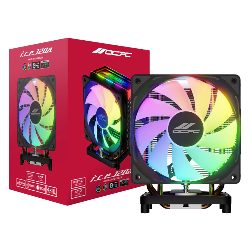 OCPC ARGB cooling fan with red packaging on a white background