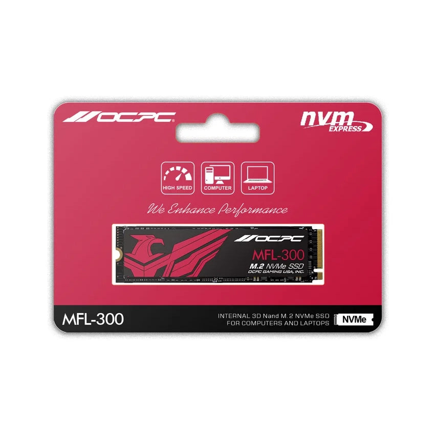 OCPC M.2 NVMe SSD packaging with red label on a white background