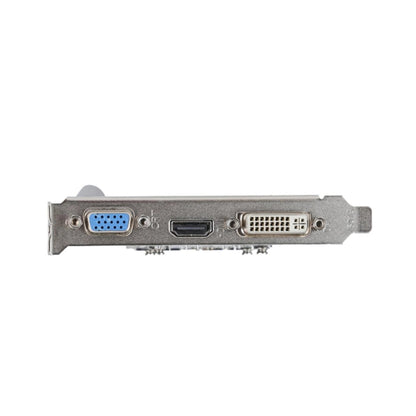 Port view of the OCPC GT210 1GB GDDR3 graphics card showing the HDMI, VGA and DVI ports