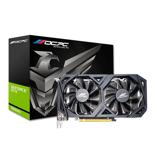 OCPC GeForce GTX 1660 6GB graphics card with packaging on a white background