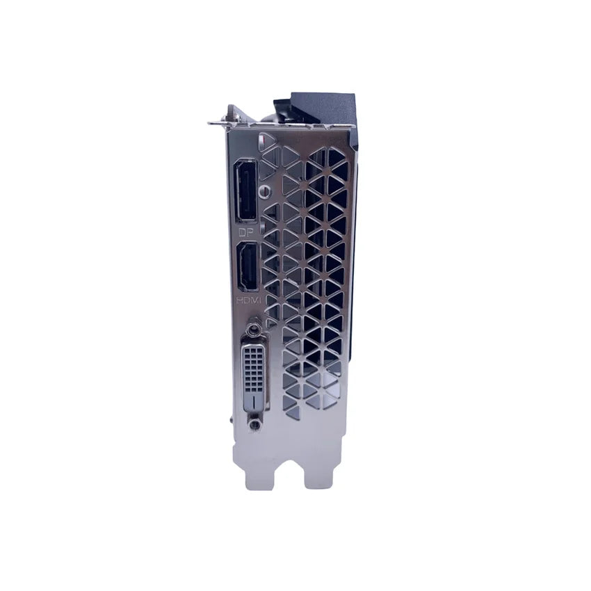 Port view of the OCPC GTX 1660 6GB TI ZE Computer graphics card showing the DisplayPort, HDMI and DVI-D ports