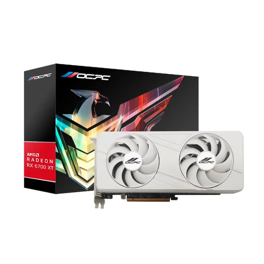 OCPC AMD Radeon RX 6700 XT graphics card with packaging on a white background